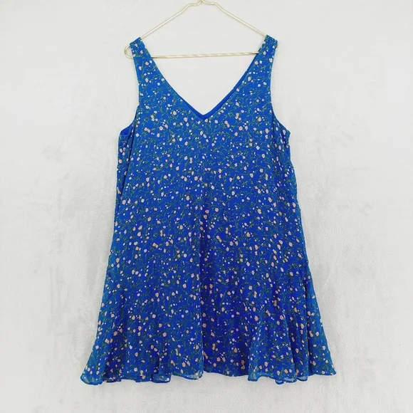 Charles Henry Ditsy Floral Shift Flowy Spring Summer Boho Blue Dress P3572 - Picture 5 of 8